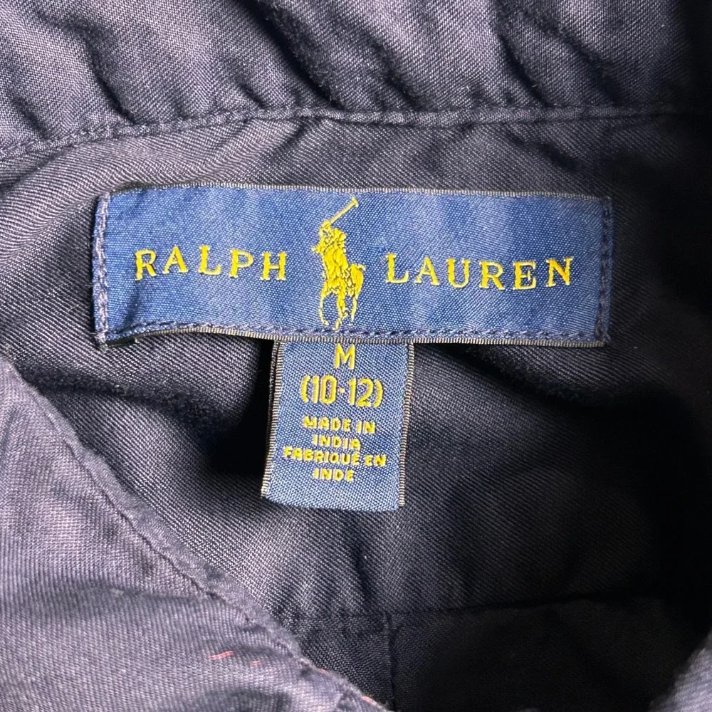 Kids Ralph Lauren Navy Blue Button Down Long Sleeve Shirt Size‎ M 10-12